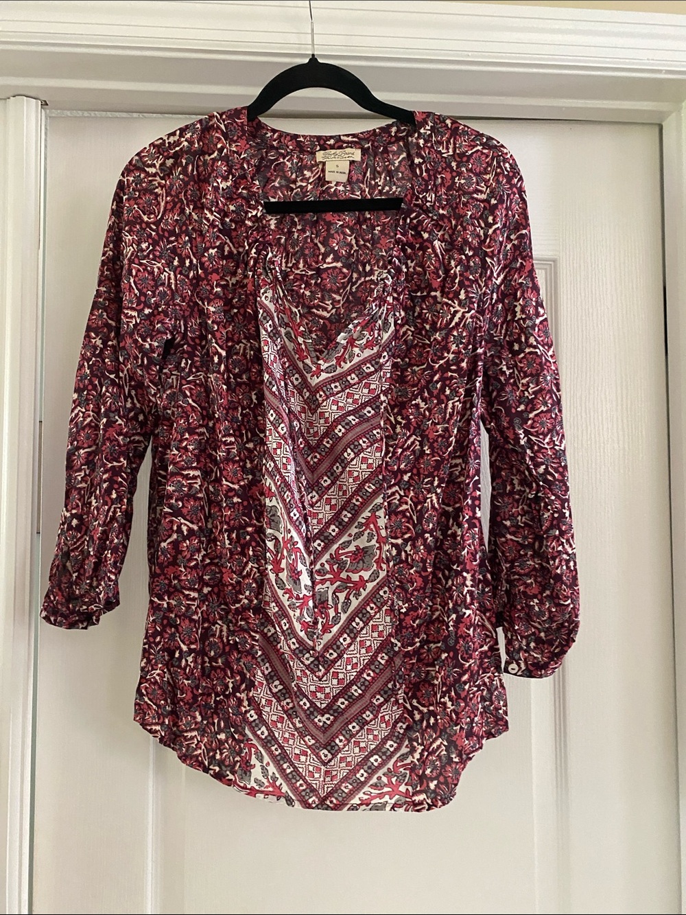 Lucky Brand Burgundy and beige  Mixed-Print Tunic